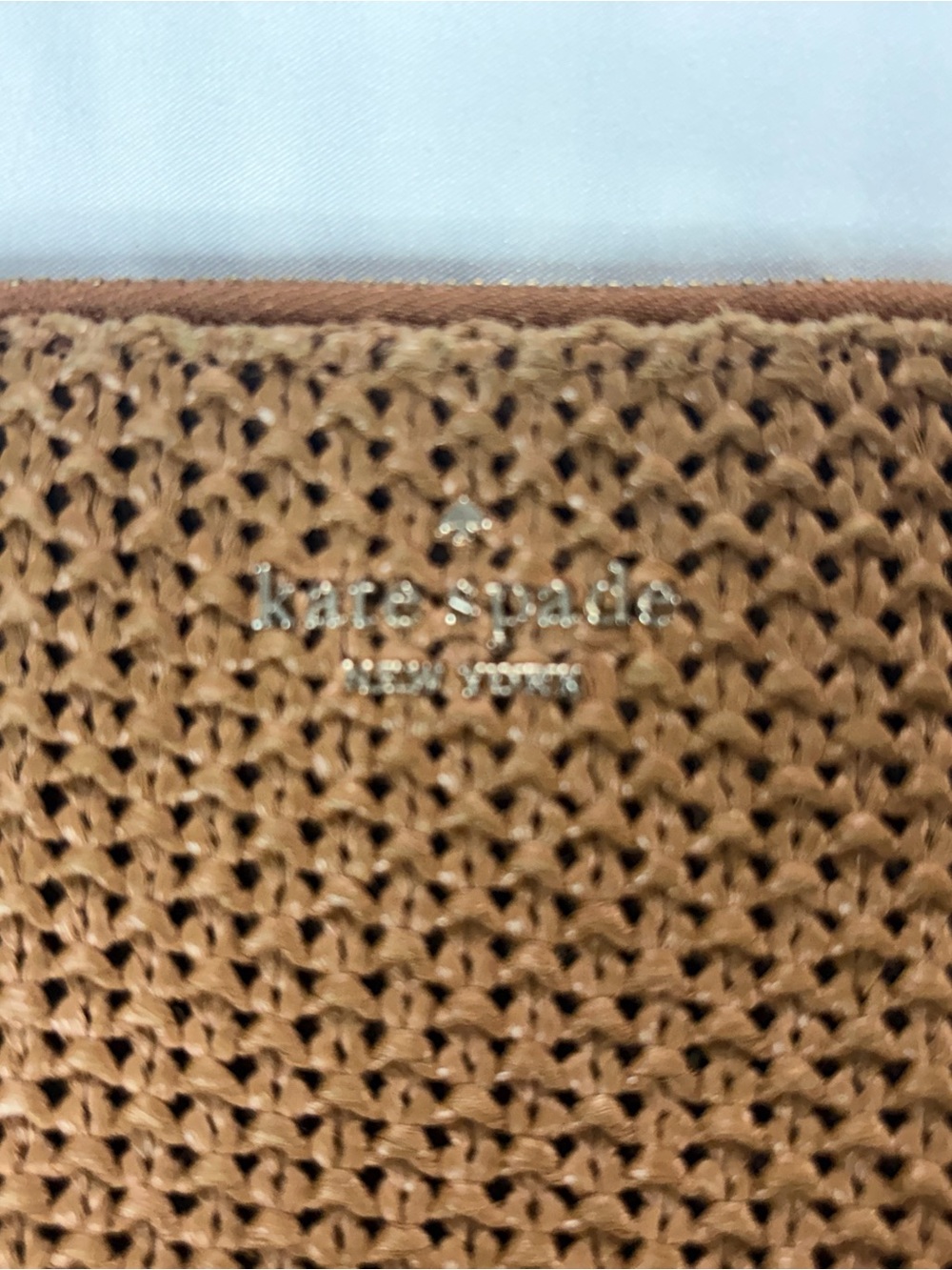 kate spade Woven Zip Pouch in Tan Brown with Cream Accent - Picture 3 of 4